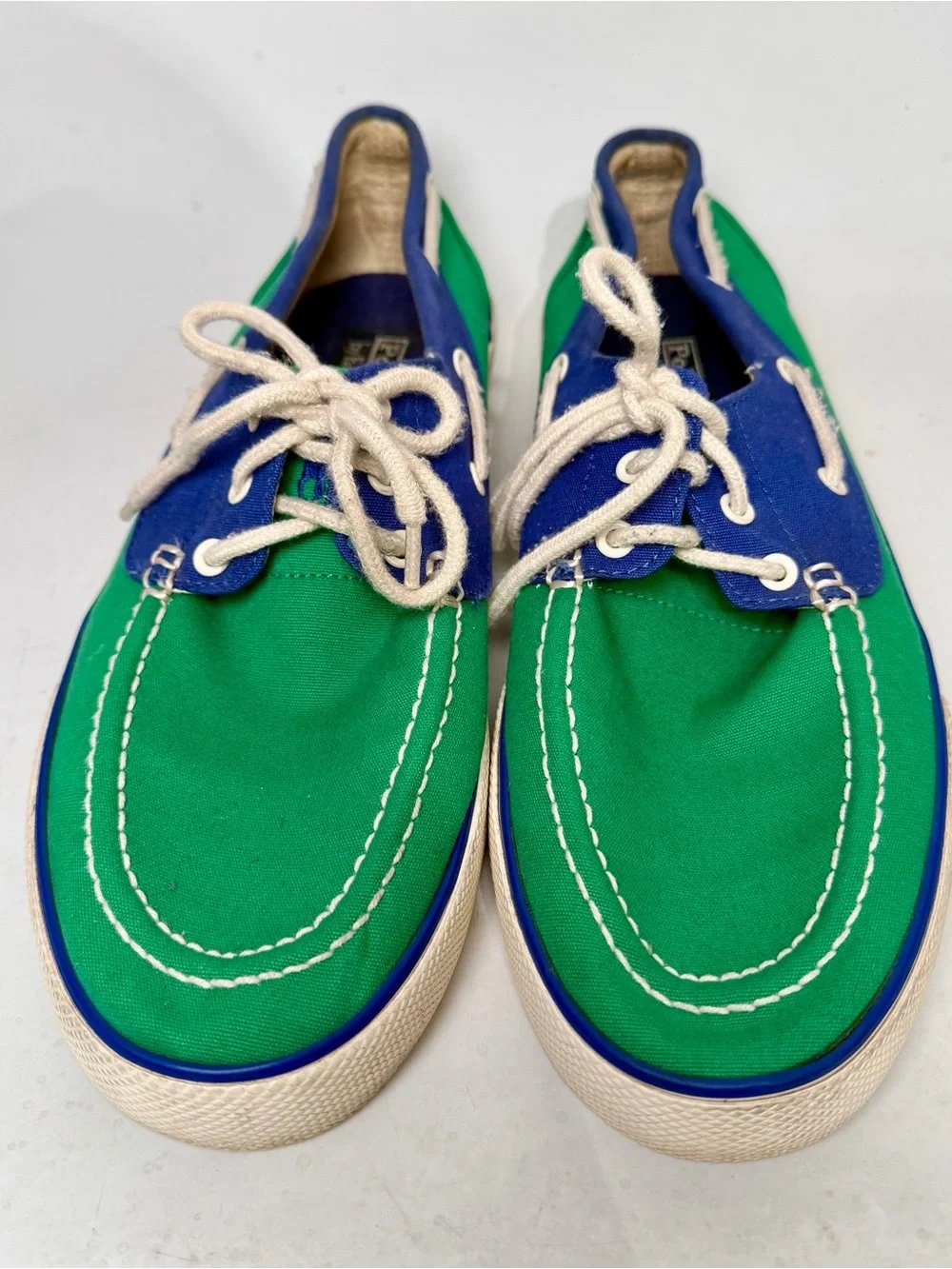 VTG POLO Ralph Lauren Franz Lace Up Blue Green Sneakers Deck Boat Shoes Men 10 D